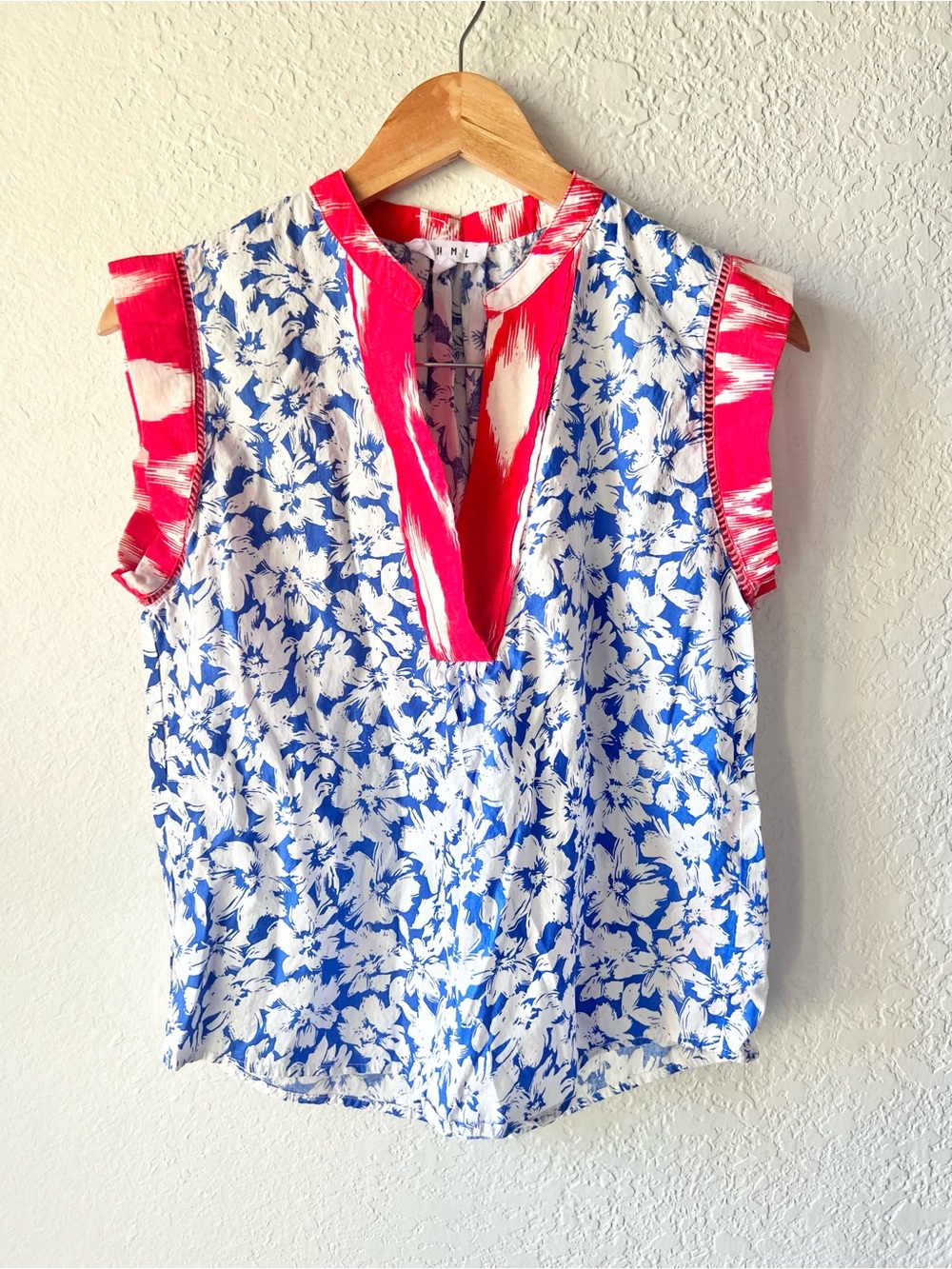 THML Red White Blue Floral and Ikat Sleeveless Top Sz S